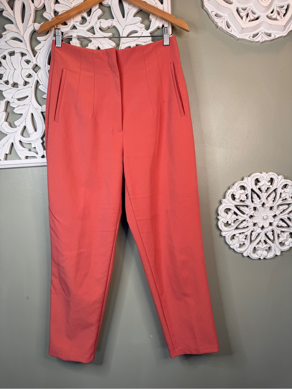 Zara High-Rise Coral Pink Tapered Dress Pants Large